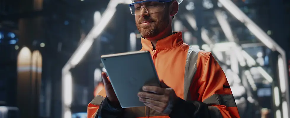 Industrial Worker using SCADA interface on Tablet for System Control